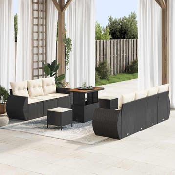 vidaXL Tuin Sofa Set met kussen met opslag 10 pcs Zwart poly, Verzenden, Nieuw