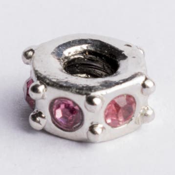 1 x Be Charmed kraal – roze strass steentjes – zilverkle, Ophalen of Verzenden, Nieuw, Kraal