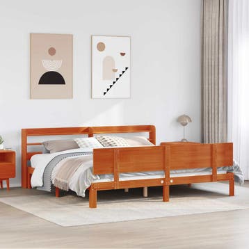 vidaXL Bedframe met plank met opslag 2 st Wasbruin Massief, Verzenden, Nieuw, Bruin, Hout