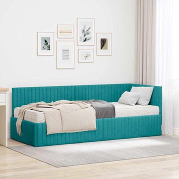 vidaXL Hoekbedframe met Matras 2 st Turquoise 80 x 200 cm, Verzenden, Nieuw, Eenpersoons, Stof