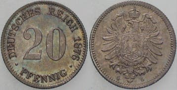 20 Pfennig 1876 G Kleinmunten-kaiserreich Kleiner Adler, Verzenden