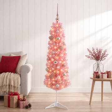 vidaXL Smalle kunstkerstboom met kerstballen 150 cm 150, Verzenden, Nieuw