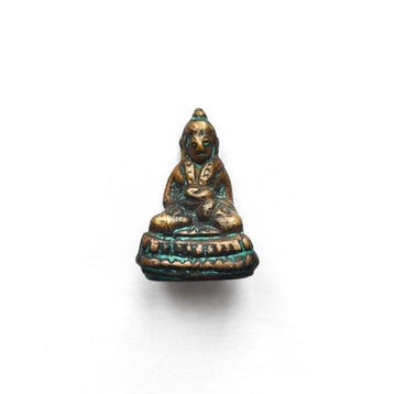 Oud-Indochinese Brons XS Zittende Boeddha Kralentalisman -