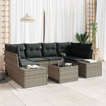 vidaXL Tuin Sofa Set 8 st Grijs poly rattan, Verzenden, Nieuw, Rotan, 8 zitplaatsen