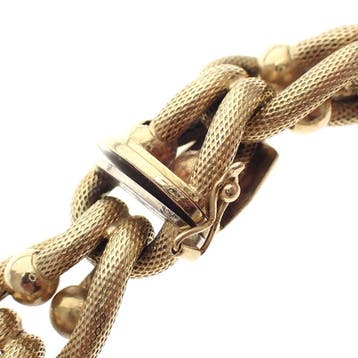 Gouden brede fantasie schakelarmband, Ophalen of Verzenden, Gebruikt, Goud, Goud