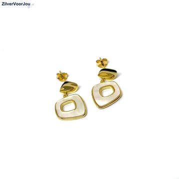 Gold plated kleine parelmoer design oorhangers, Verzenden, Nieuw, Zilver