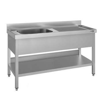 GGM Gastro | RVS spoeltafel ECO - 1400x600mm - met onderblad, Verzenden, Nieuw in verpakking, RVS Meubilair