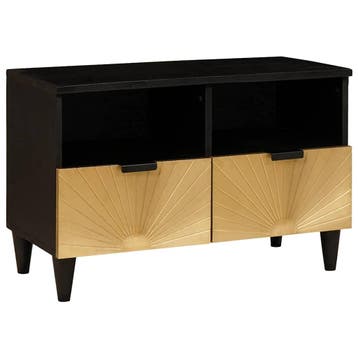 vidaXL TV-kast Zwart en Goud 70 x 33 x 46 cm Bewerkt hout, Huis en Inrichting, Verzenden, Nieuw