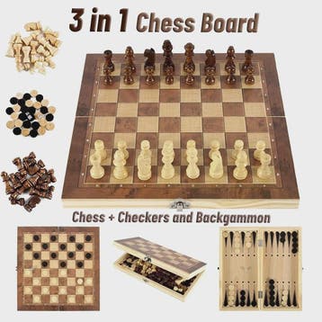 3-in-1 Bordspel Set: Schaak, Dammen & Backgammon - Entertain, Hobby en Vrije tijd, Verzenden, Nieuw