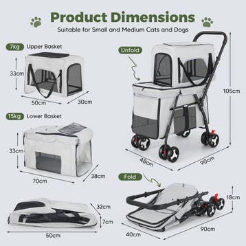 3-in-1 Hondenbuggy met 2 Niveaus - Draagbaar, Opvouwbaar & V, Verzenden, Nieuw