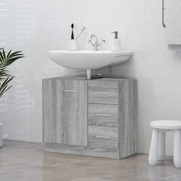 vidaXL Wastafelkast 63x30x54 cm bewerkt hout grijs sonoma, Verzenden, Nieuw, Wastafelkast, Minder dan 100 cm