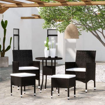 vidaXL 5-delige Loungeset poly rattan zwart, Verzenden, Nieuw, Loungeset