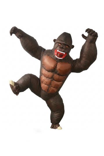 KIMU® Opblaas Kostuum Gorilla Opblaasbaar Pak Apenpak Mascot, Carnaval, Nieuw, Overige maten, Ophalen of Verzenden
