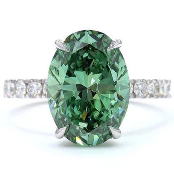 Ring - 18 karaat Witgoud - 6.00ct. tw. Groen Diamant (Fancy, Sieraden, Tassen en Uiterlijk, Ringen, Nieuw
