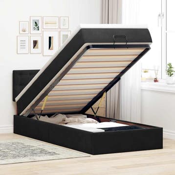 vidaXL Bed poef met matras en LEDs 80x200 cm fluweel zwart, Huis en Inrichting, Eenpersoons, Verzenden, Zwart, Nieuw