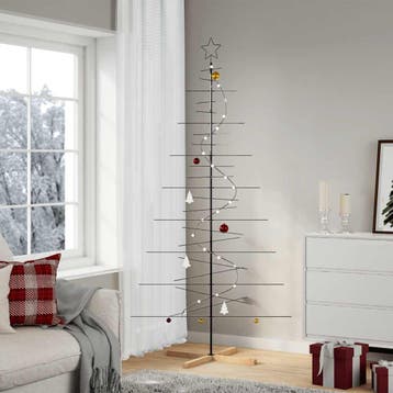 vidaXL Kerstdecoratie kerstboom met houten basis 210 cm, Verzenden, Nieuw