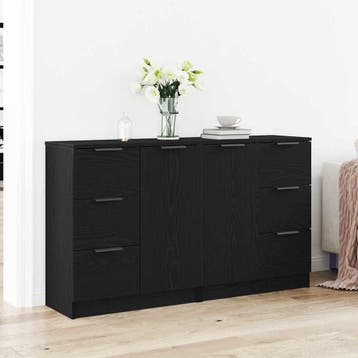 vidaXL Dressoir Zwart Eiken 120 x 30 x 70 cm Bewerkt hout, Verzenden, Nieuw, Overige houtsoorten, Minder dan 50 cm