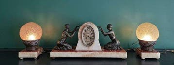 Klok - Marmer, Onyx, Zinklegering, Glas - 1920-1930 -