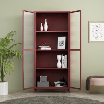 Vitrinekast Säkylä 180x80x35 cm bordeaux rood [en.casa], Verzenden, Nieuw