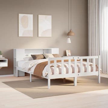vidaXL Bed met boekenkast zonder matras grenenhout wit, Huis en Inrichting, Slaapkamer | Bedden, Verzenden, Wit, Overige maten