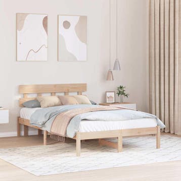 vidaXL Bedframe met hoofdeinde Bruin 140 x 190 cm Massief, Bruin, Verzenden, Hout, Nieuw