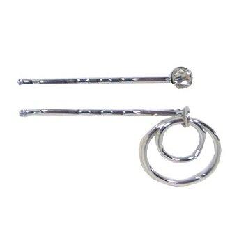 Haarspeld Schuifspeldjes 5cm - Ringen Strass - Zilver - Set, Nieuw