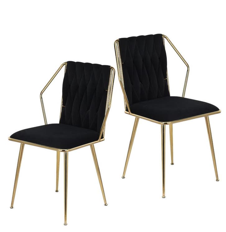Set van 2 Fluwelen Stoelen – Metalen Eetkamerstoel – Goud, Huis en Inrichting, Stoelen, Twee, Wit, Nieuw, Metaal, Stof, Verzenden