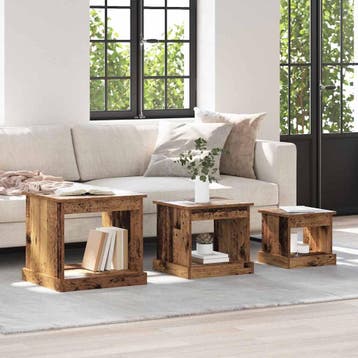 vidaXL Salontafel 3 st Oud Hout 48 x 45 x 45 cm Bewerkt hout, Huis en Inrichting, Tafels | Salontafels, Verzenden, Nieuw, Overige houtsoorten