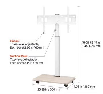 Mobiele TV Standaard met Wielen Verstelbaar Vloerstand, Verzenden, Nieuw