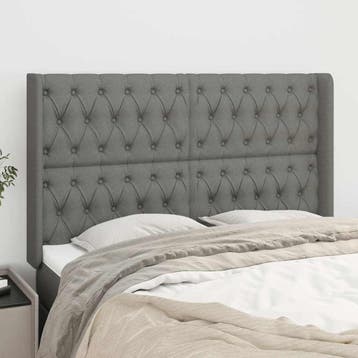 vidaXL Hoofdbord met randen 147x16x118/128 cm stof, Verzenden, Nieuw, Grijs, Stof