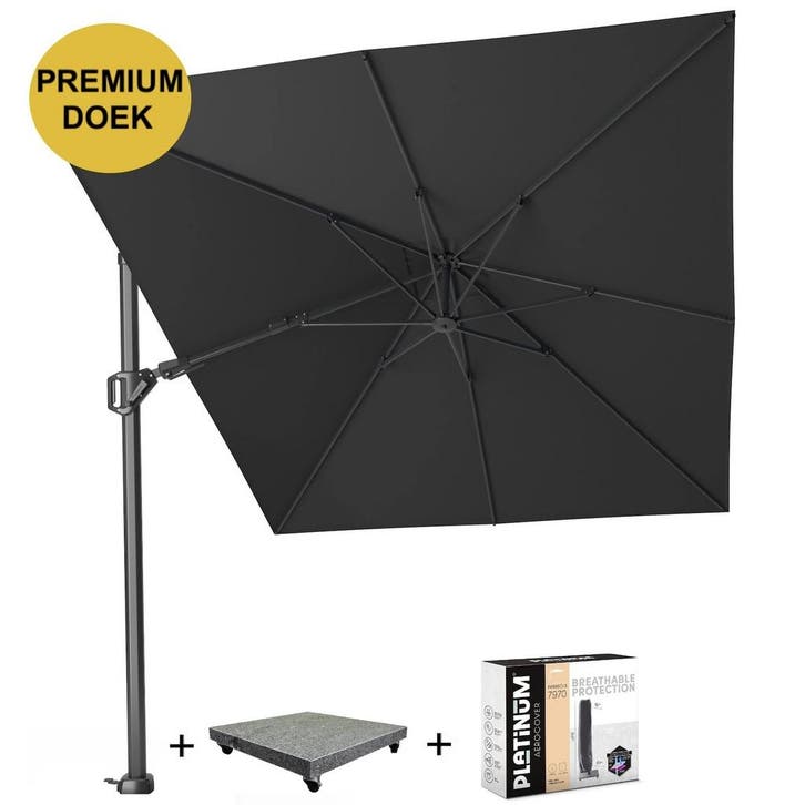 Challenger T2 premium zweefparasol 350x260 cm faded black, Tuin en Terras, Parasols, Nieuw, Ophalen of Verzenden
