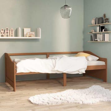 vidaXL Bedbank 3-zits massief grenenhout honingbruin 90x200, Huis en Inrichting, Slaapkamer | Bedden, 90 cm, Eenpersoons, Bruin
