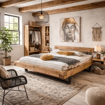 TPT Möbel Woodcrest Massief Wild Eiken Balkenbed - 140 x 220, Huis en Inrichting, Nieuw