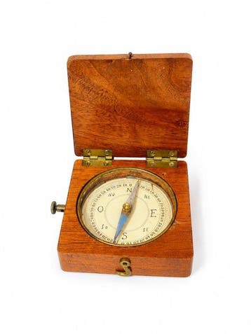 Kompas - Hout, Messing - marine ancienne de navigation -