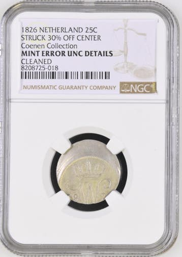 Koning Willem I 25 cent 1826 Utrecht Misslag NGC, Verzenden, Munten