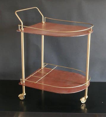 Serveerwagen - Fineerhout en metaal - Vintage barwagen met