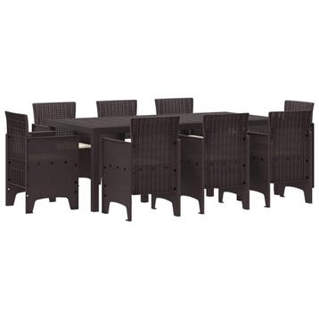 vidaXL Tuin eettafelset 9 st Bruin Polypropyleen, Verzenden, Nieuw, Meer dan 8 zitplaatsen