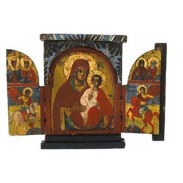 Icoon - Moeder Gods - Hout - Grieks drieluik 1884