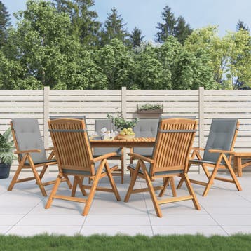 vidaXL Verstelbare klapstoelen met kussens, 6 stuks, massief, Verzenden, Nieuw, Hout