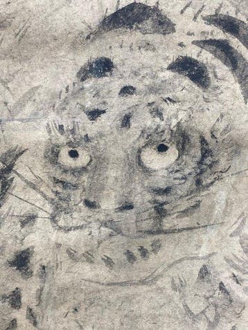 Inktschilderij van een tijger (Sumi-tora) - Papier - Kano