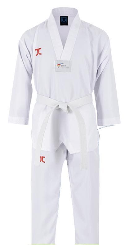 JCalicu Basic Uniform WT approved | Wit (Maat: 100), Sport en Fitness, Vechtsporten en Zelfverdediging, Vechtsportpak, Nieuw, Taekwondo