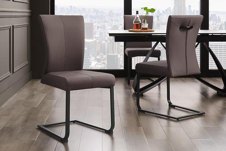 Moderne sledestoel SAMSON taupe grijs echt lederen metalen, Huis en Inrichting, Stoelen, Ophalen of Verzenden