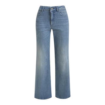 Milano Italy • blauwe wijde jeans destroy • 36, Kleding | Dames, Milano Italy, Verzenden, Nieuw, Blauw