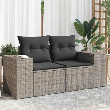 vidaXL Tuinbank 2-zits met kussens poly rattan grijs, Tuin en Terras, Verzenden, Nieuw