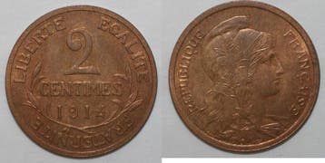 France Frankreich Km 841 2 Centimes 1914 Typ Dupuis, Verzenden