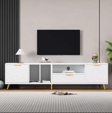 TV-meubel 180 cm – Wit lowboard met deuren, lade en vakken, Verzenden, Nieuw