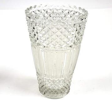 Vintage Hermanova Hut glazen vaas, helder glas, Verzenden, Gebruikt