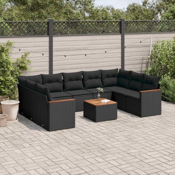 vidaXL 10-delige Loungeset met kussens poly rattan zwart, Verzenden, Nieuw, Loungeset