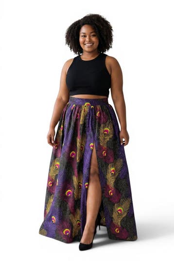 Afrikaanse print maxi rok - Verstelbare split - Paars Geel P, Kleding | Dames, Rokken, Ophalen of Verzenden, Nieuw