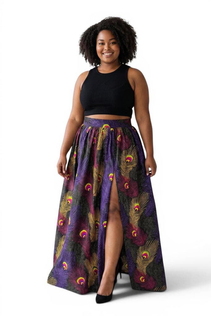 Afrikaanse print maxi rok - Verstelbare split - Paars Geel P, Kleding | Dames, Rokken, Nieuw, Ophalen of Verzenden